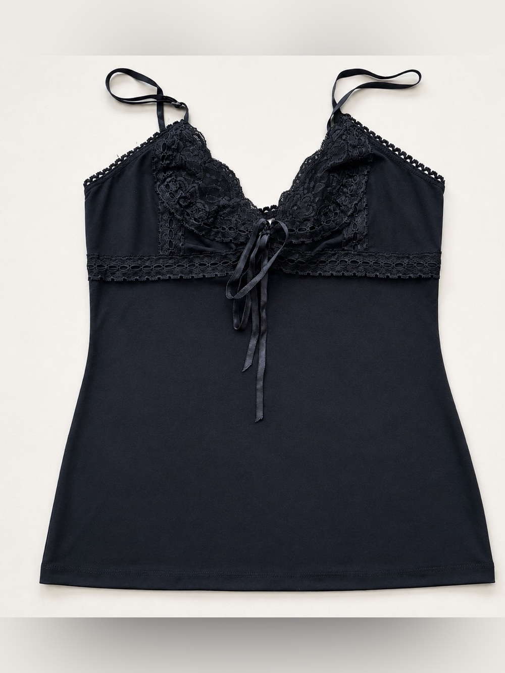 Y2K Black Lace Corset Cami Top Coquette Lingerie Tank Size M